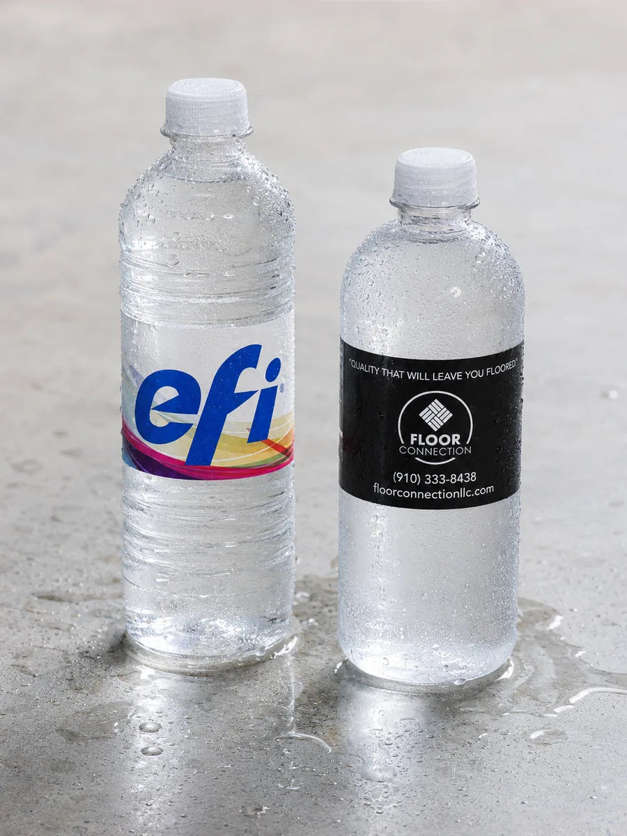 Custom branded bottled water with waterproof labels for Ohio businesses