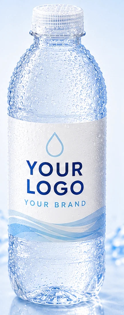 Custom labeled bottled water bottle showing the finished process